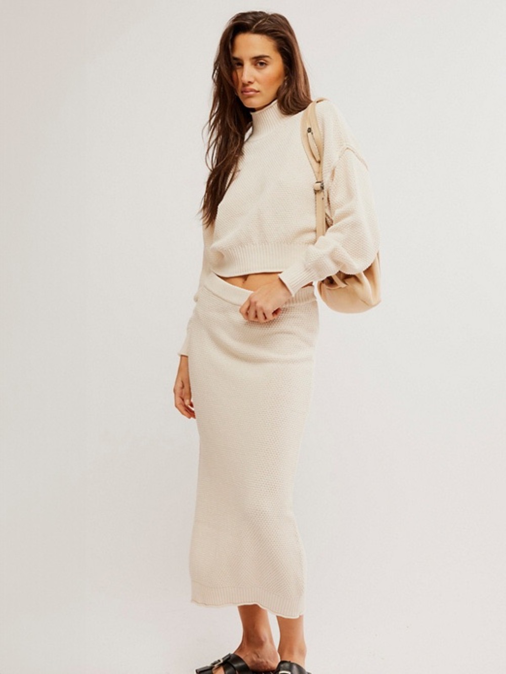 Free People FP Beach Powder Sand Knit 2 Piece Sweater & Skirt Set NWT Medium